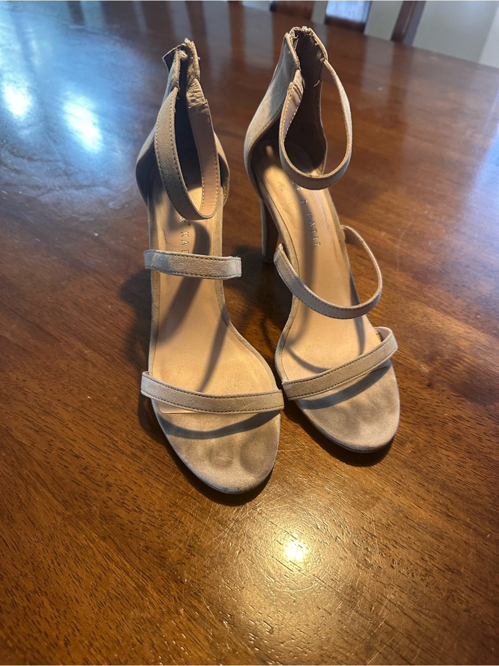 Kelly & Katie Taupe Suede Ankle-Strap High Heels
